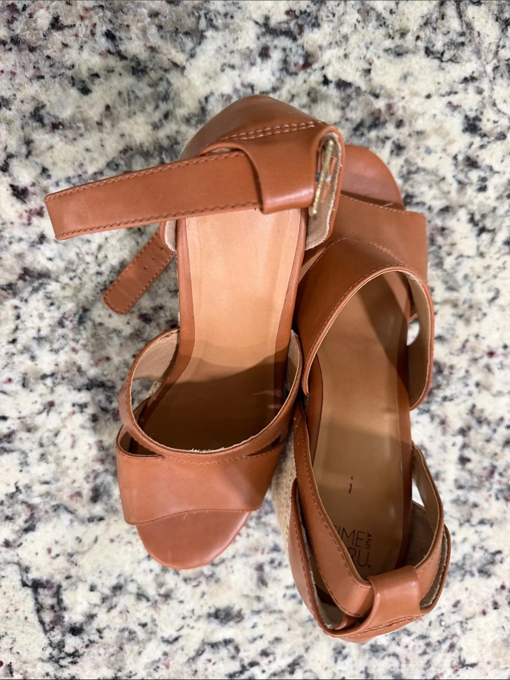 Time and Tru Tan Strappy Espadrille Wedge Sandals